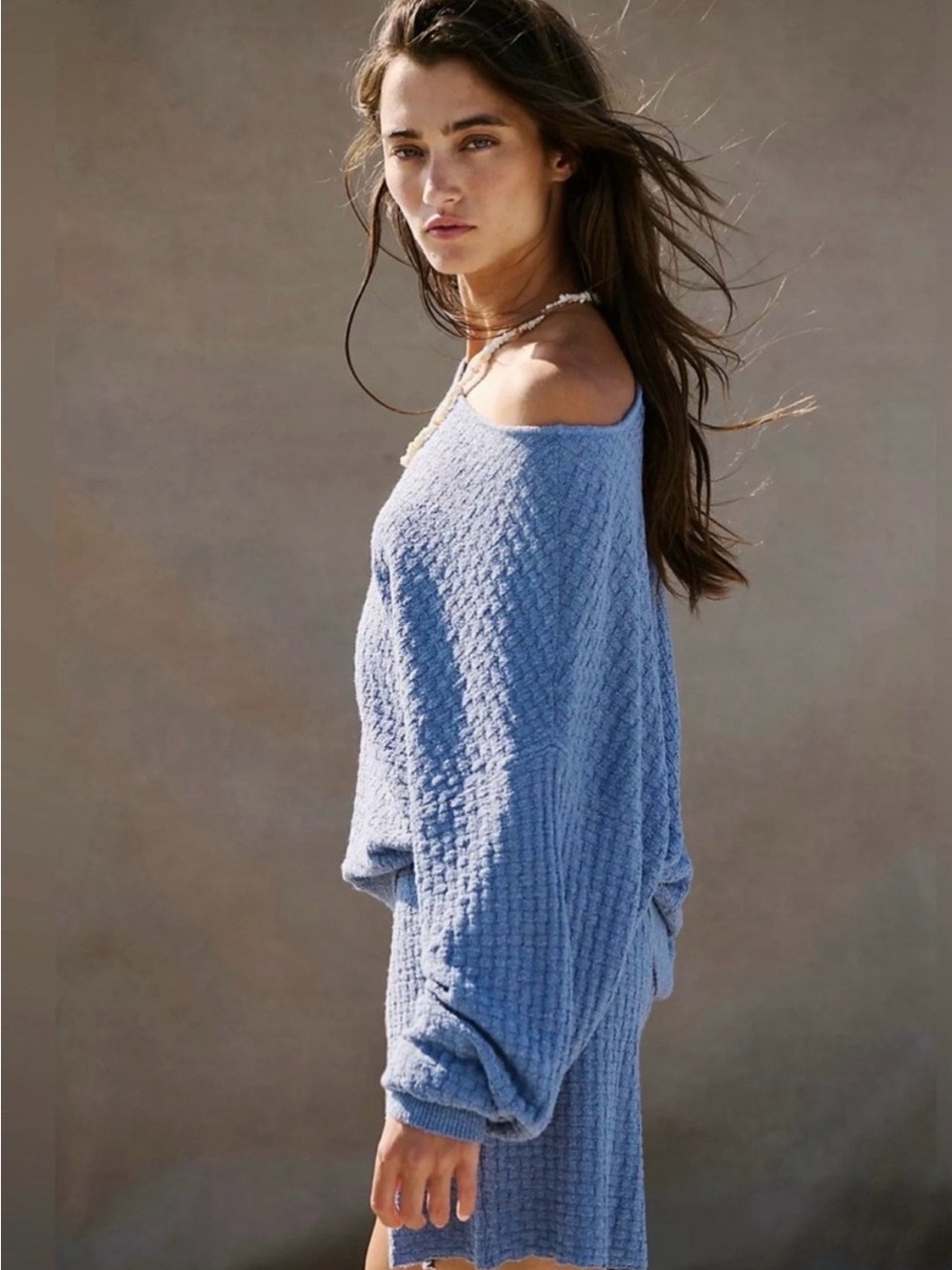 Free People Free-est Rowan Sweater Short Set in Blue Suede XS